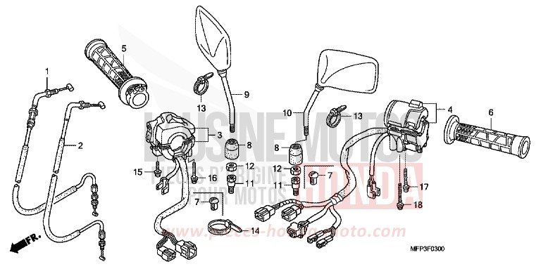 SCHALTER/KABEL von CB1300 Super Bold'or PEARL SUNBEAM WHITE (NHA66DF) von 2009